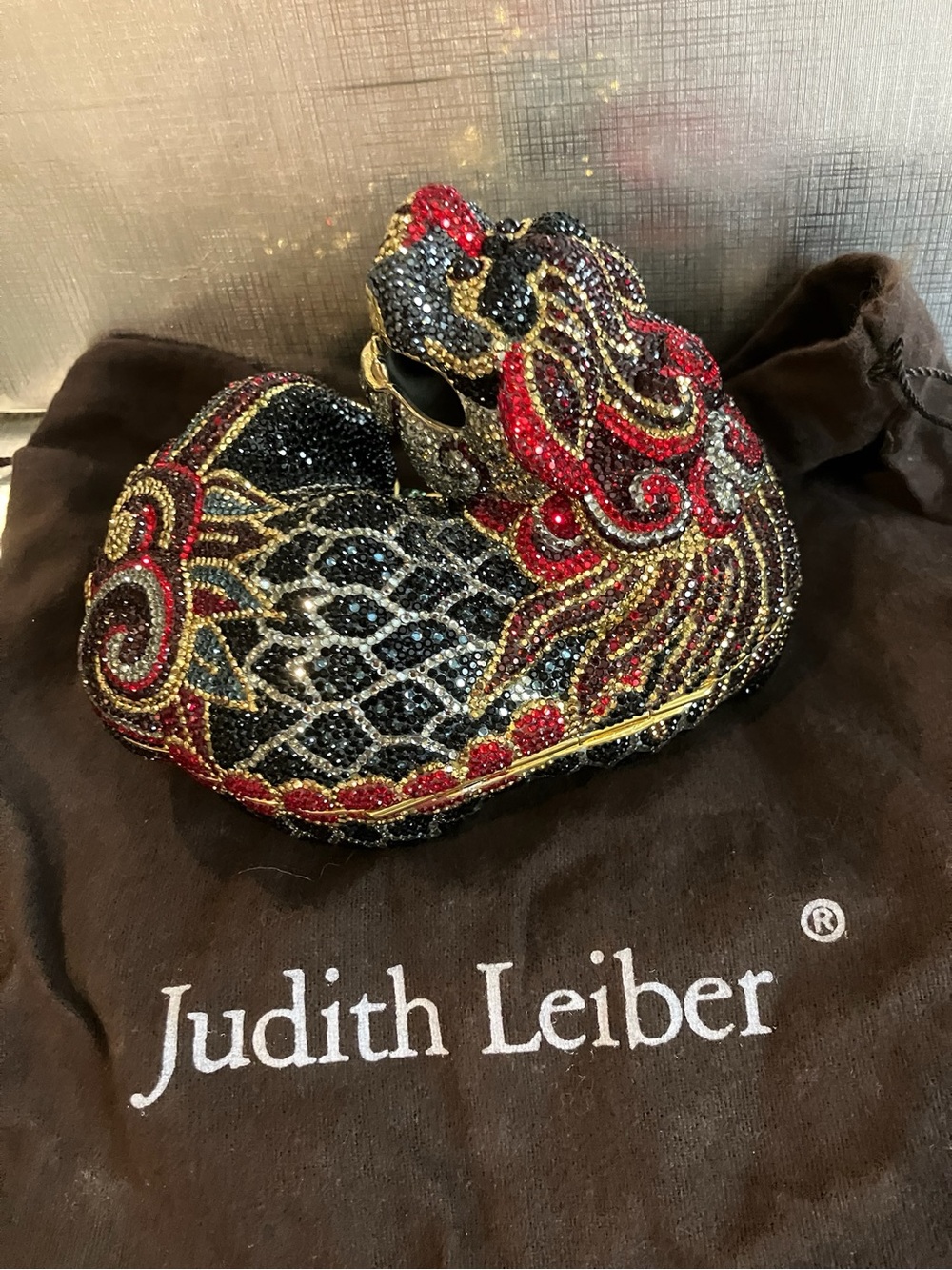 Judith Leiber Red, Black, Gold & Silver Food Dog Crystal